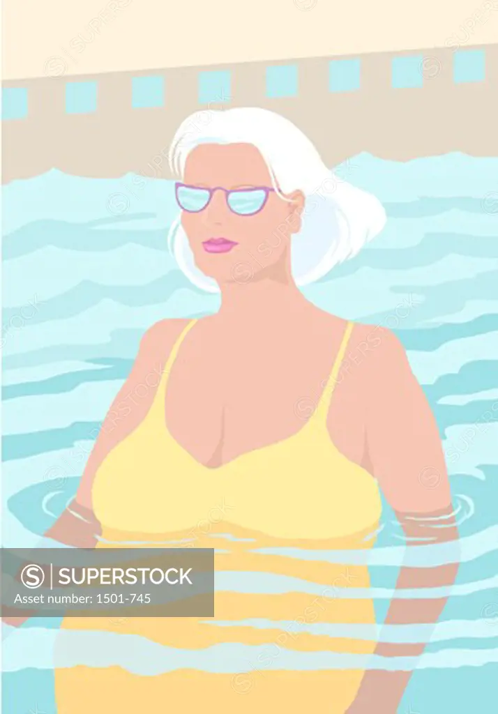 Older Lady in Pool Linda Braucht (b.20th C. American) Computer graphics