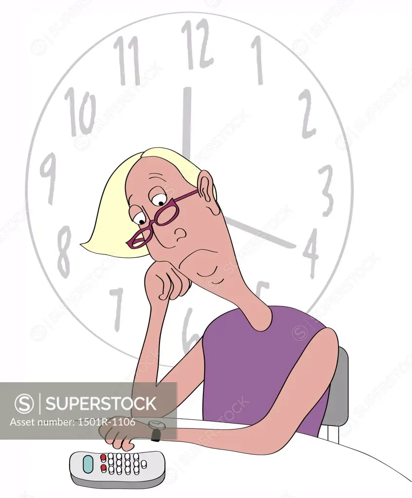 Sad woman waiting with phone, illustration