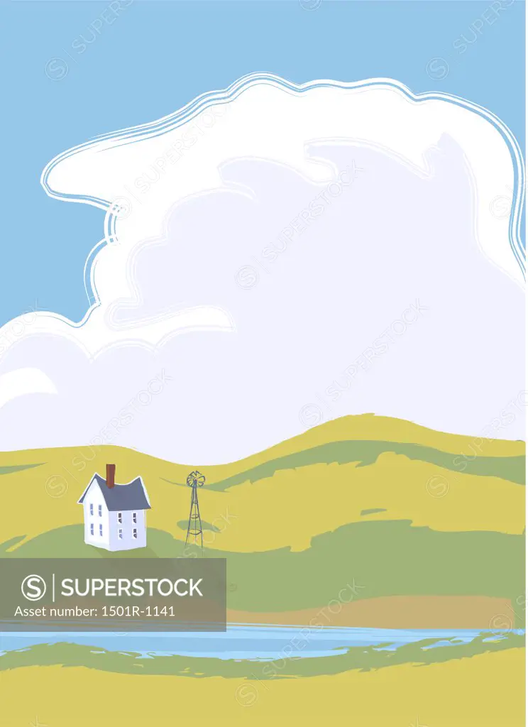 Pastel colored rural scene, illustration