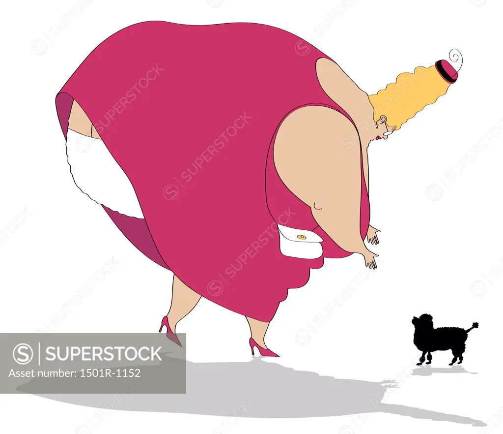 Big woman and tiny dog