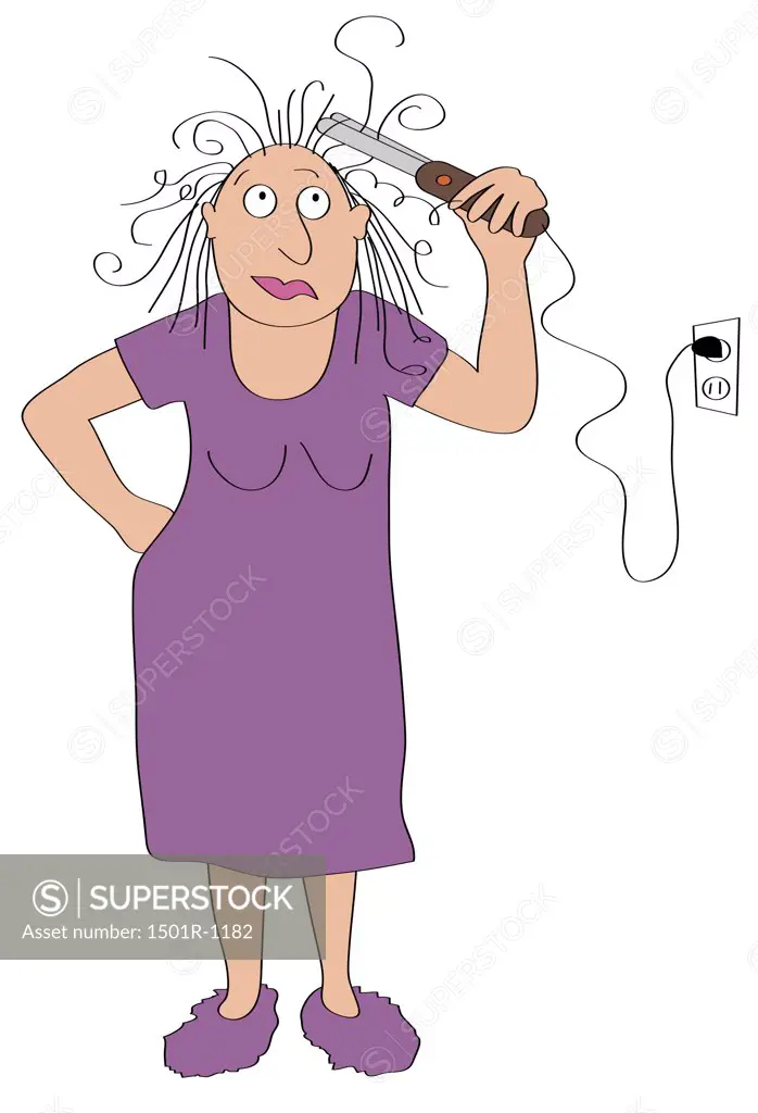 Woman curling hair