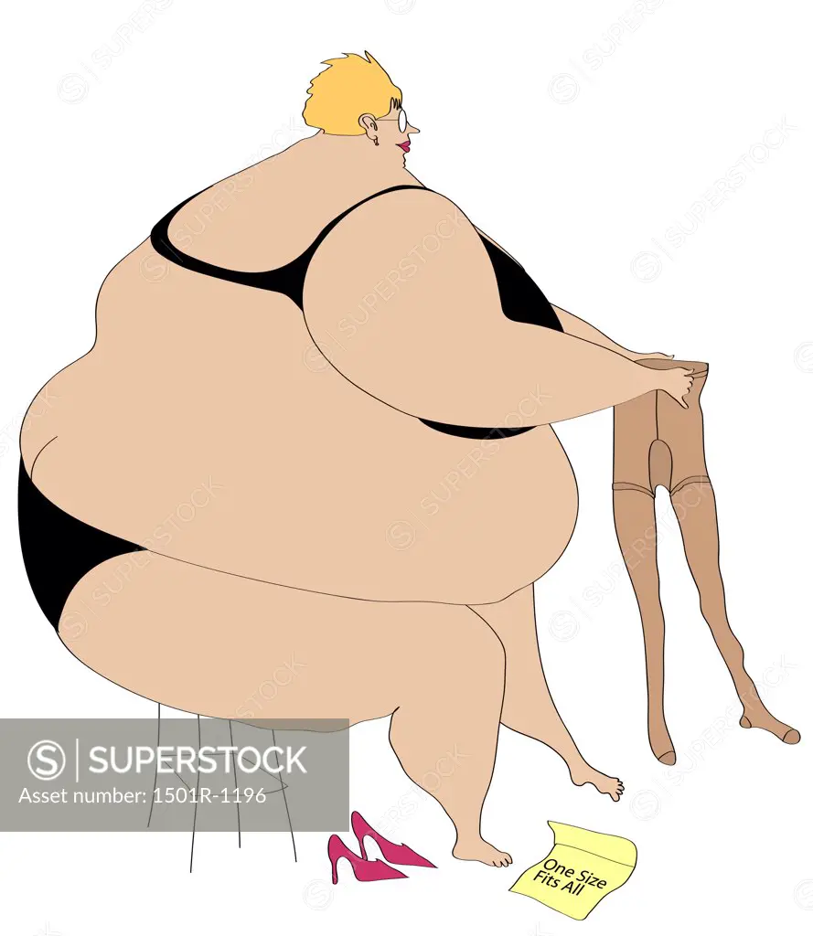 Overweight woman trying small tights