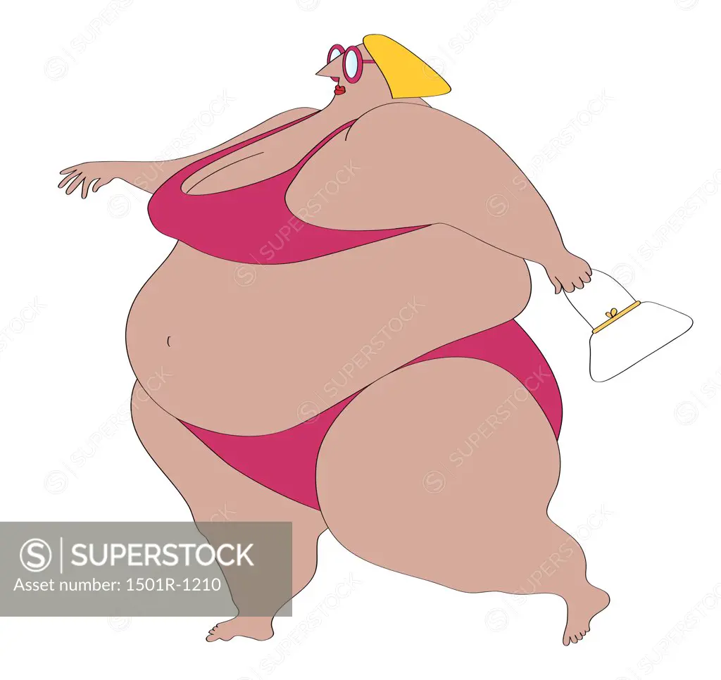 Overweight woman wearing bikini, illustration