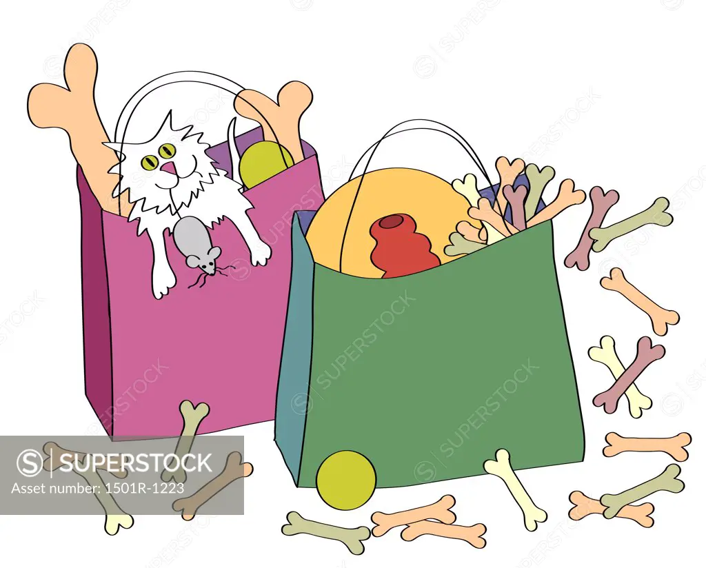 Dog and cat snacks in bags, illustration