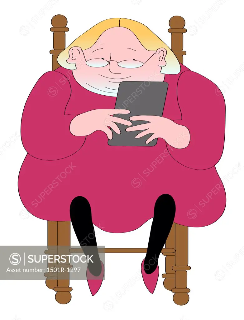 Senior woman using digital tablet, illustration