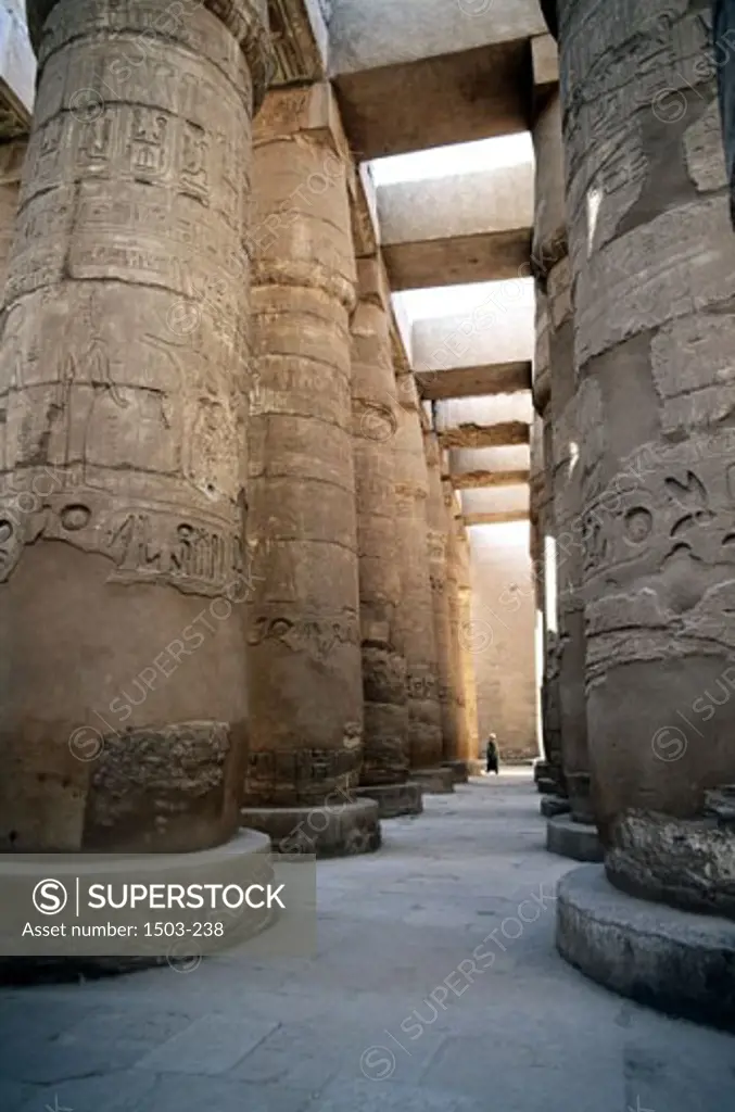 Low angle view of columns of a temple, Temples of Karnak, Karnak, Egypt