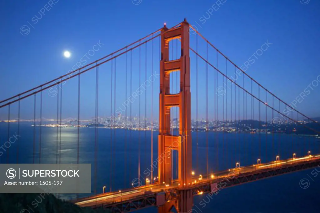Bridge lit up at night, Golden Gate Bridge, San Francisco, California, USA