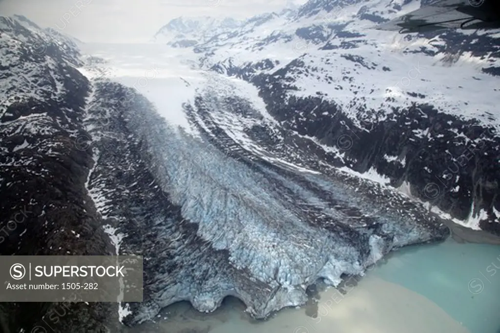 High angle view of a lake and a glacier, Glacier Bay National Park, Alaska, USA