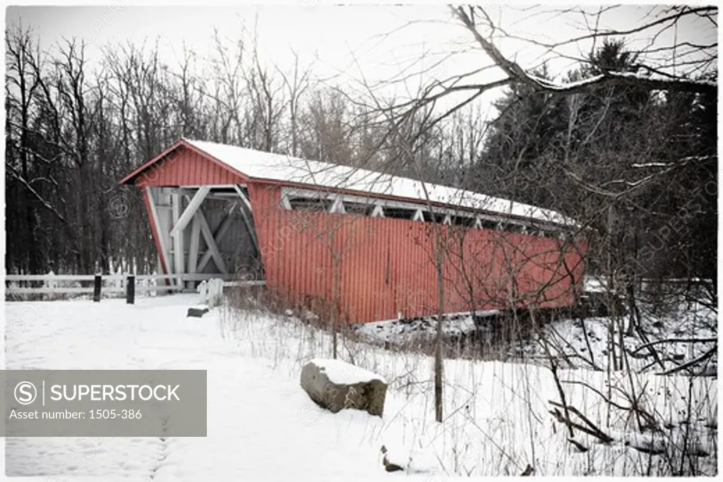 Covered bridge in a forest, Cleveland, Ohio, USA