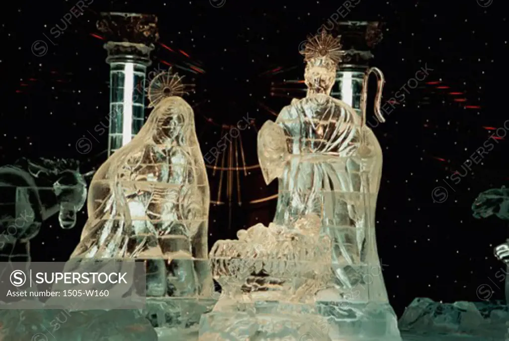 Close-up of ice sculptures depicting a nativity scene, Nashville, Tennessee, USA