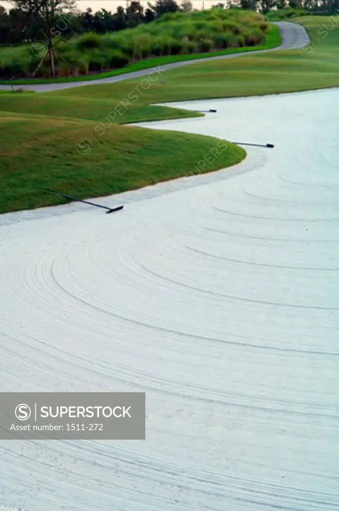 High angle view of a sand trap on a golf course