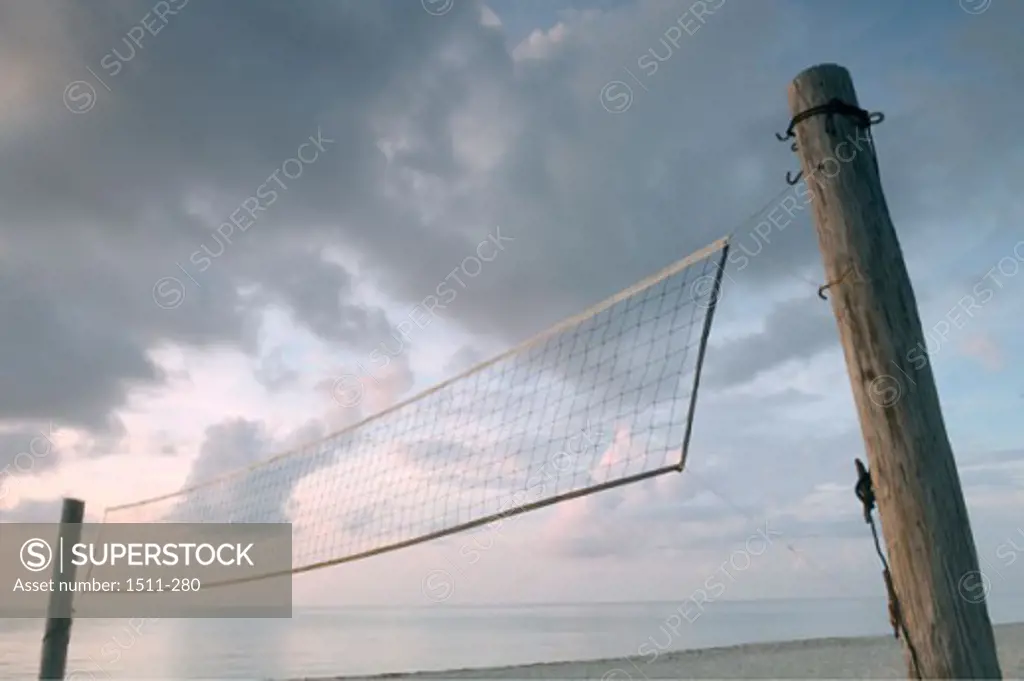 Low angle view of a volleyball net on the beach, Red Reef Park, Boca Raton, Florida, USA