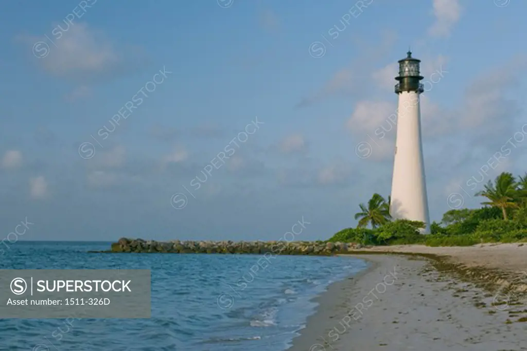 Lighthouse on the coast, Cape Florida Lighthouse, Bill Baggs Park, Cape Florida, Key Biscayne, Florida, USA