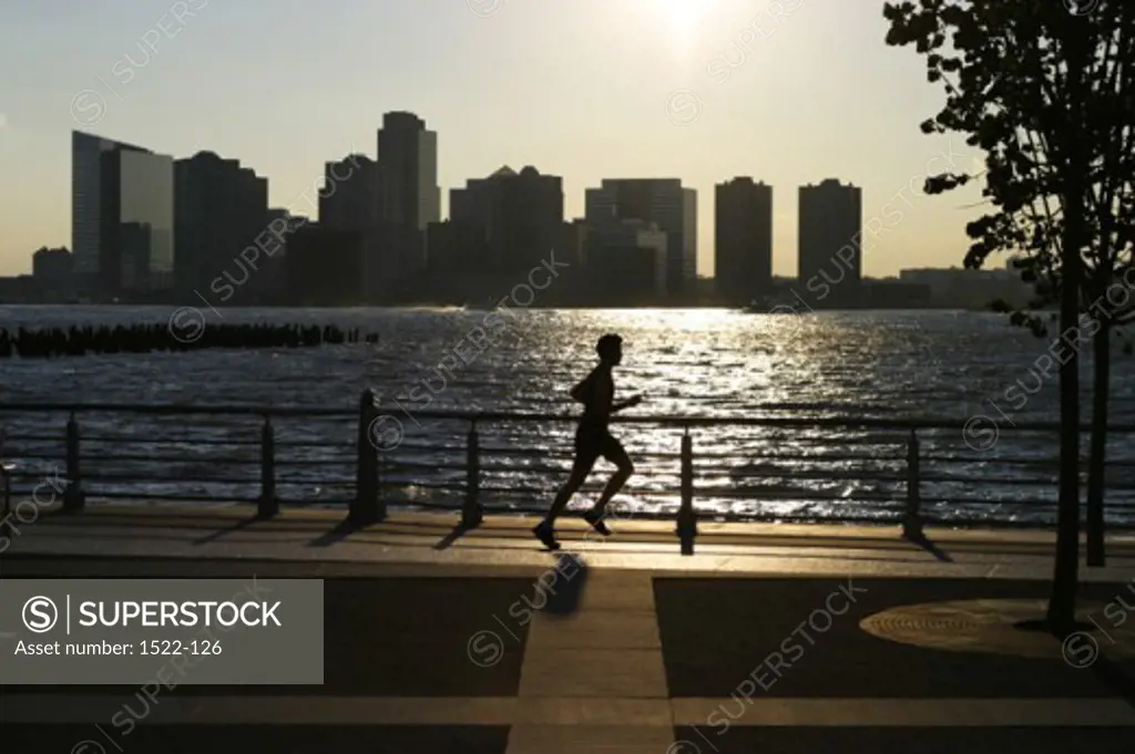 Side profile of a man jogging, Manhattan, New York City, New York, USA