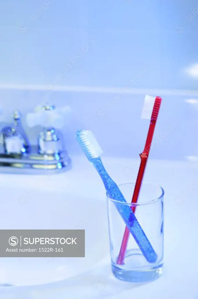 Toothbrushes on a bathroom sink