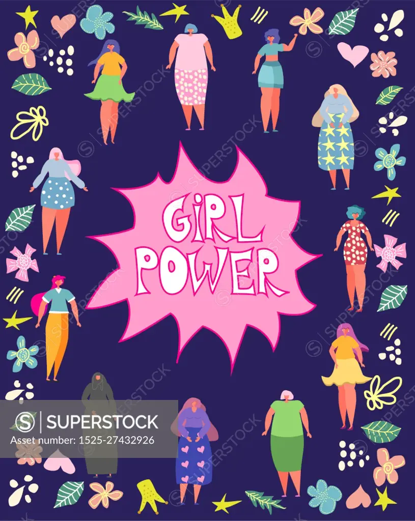 illustration graphic group of women, girls, power, strong, strength. Girl power. illustration graphic group of women, girls, power, strong, strength