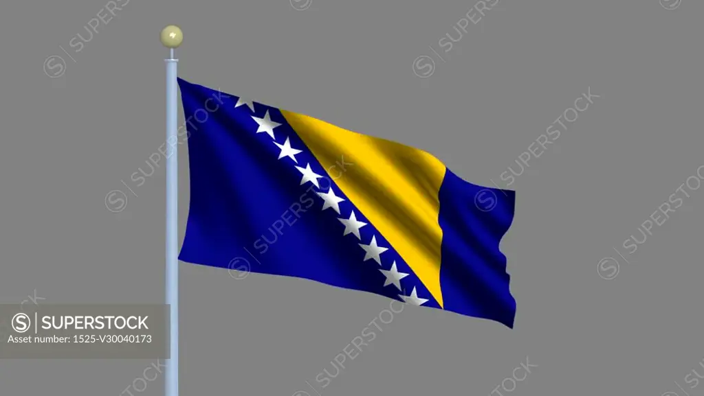 Flag Of Bosnia And Herzegovina Waving In The Wind - Highly Detailed Flag  Including Alpha Matte For Easy Isolation - Flagge Von Bosnien-Herzegovina  Im Wind Inklusive Alpha Matte - SuperStock