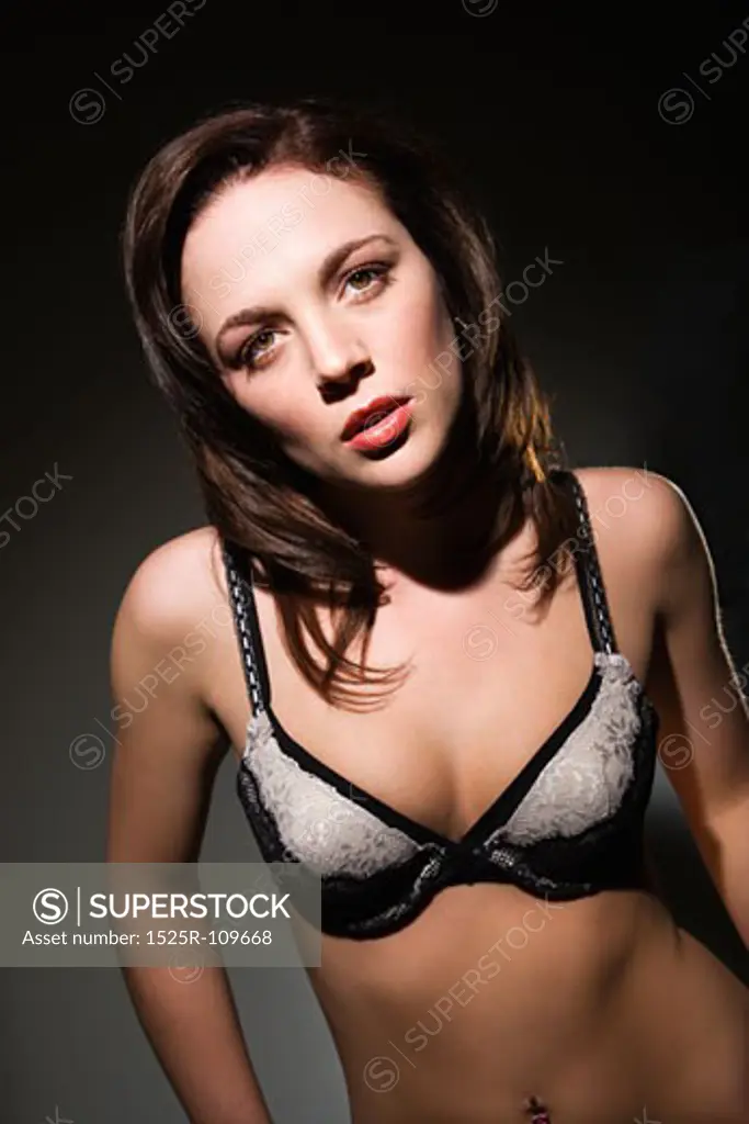 Sexy Caucasian woman in lingerie looking at viewer.