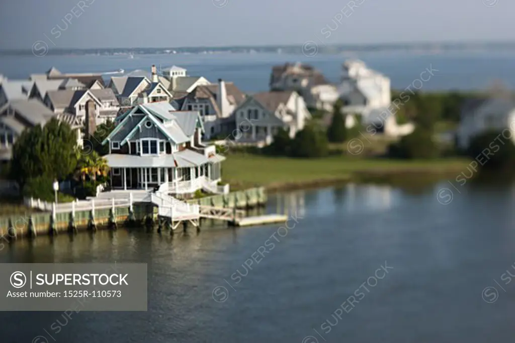 Aerial view of coastal community on Bald Head Island, North Carolina. 