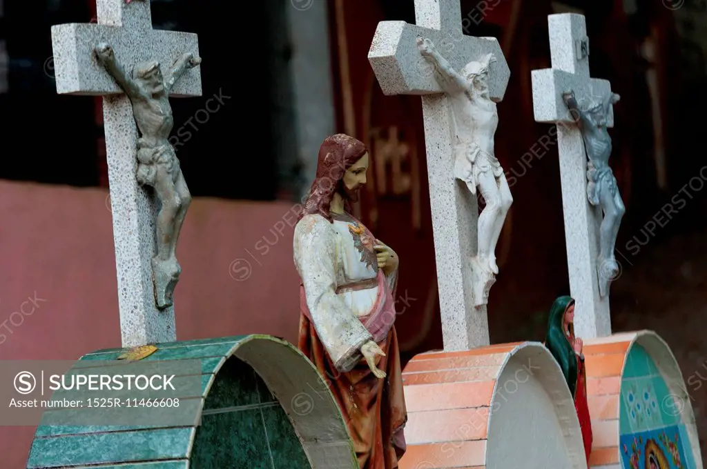 Statue of Jesus Christ with crucifixes, Sayulita, Nayarit, Mexico