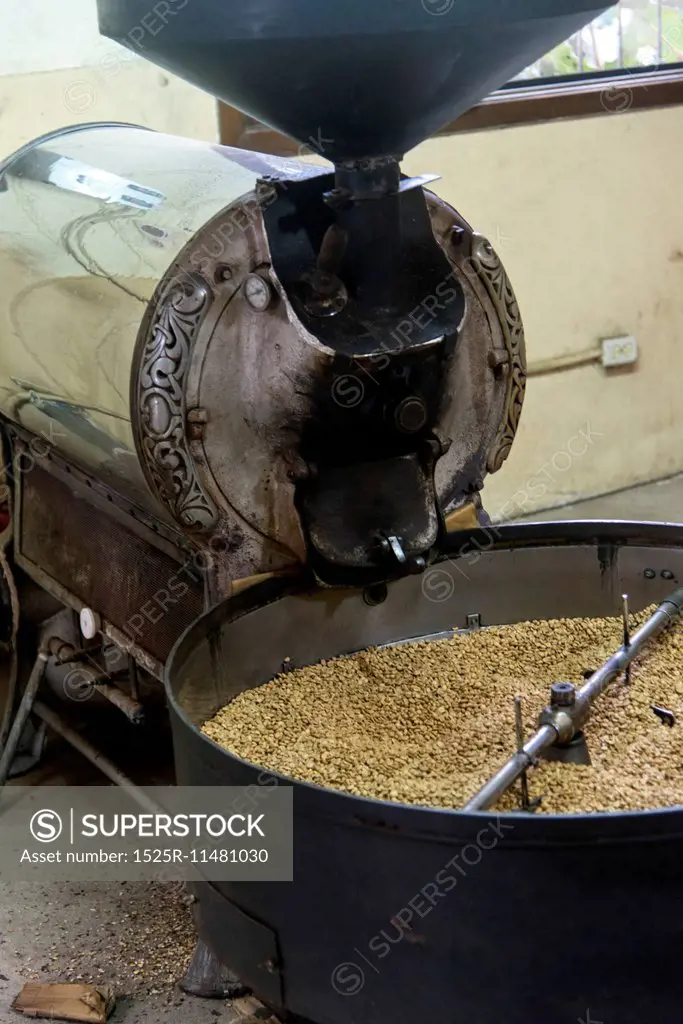 Coffee roasting machine, Finca Santa Isabel, Copan Ruinas, Honduras
