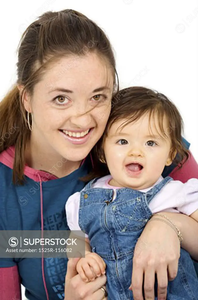 mother and daughter portrait isolated over a white background
