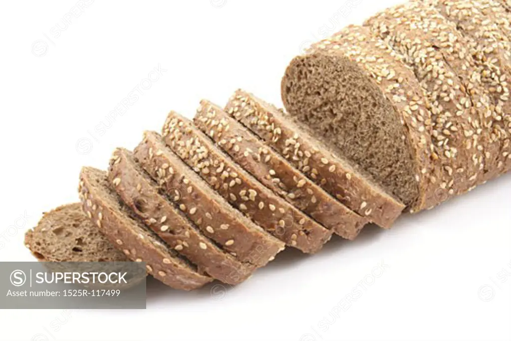 sliced loaf of bread isolated on white