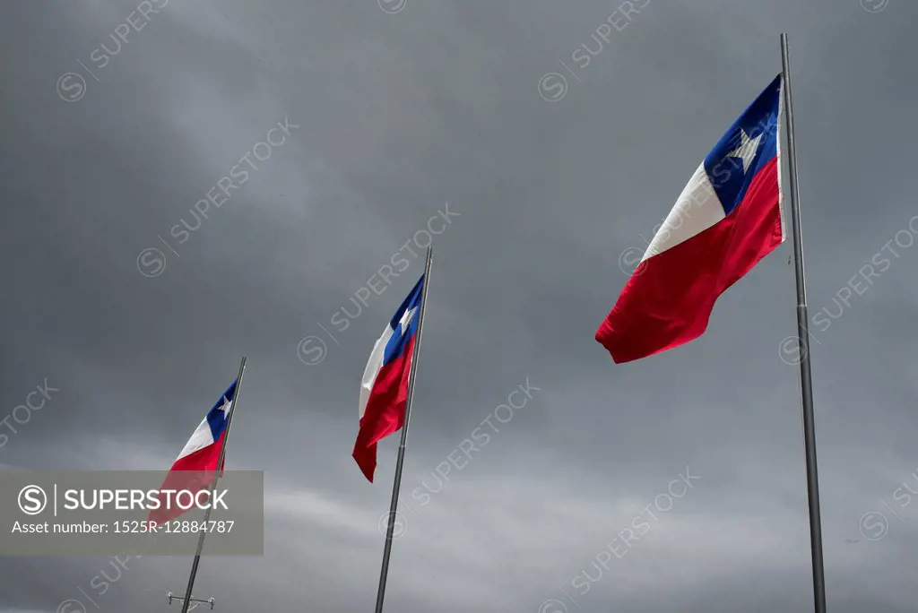 Chilean flags, Puerto Natales, Patagonia, Chile