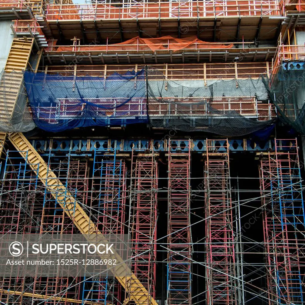 Scaffolding at construction site, Chelsea, Manhattan, New York City, New York State, USA