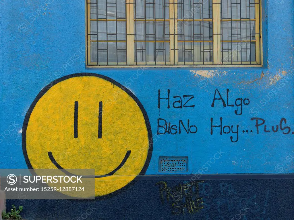 Smiley face on wall, Valparaiso, Chile