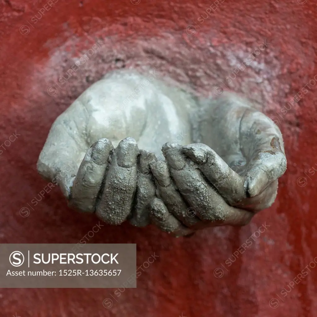 Close-up of human hand carved on wall, Zona Centro, San Miguel de Allende, Guanajuato, Mexico