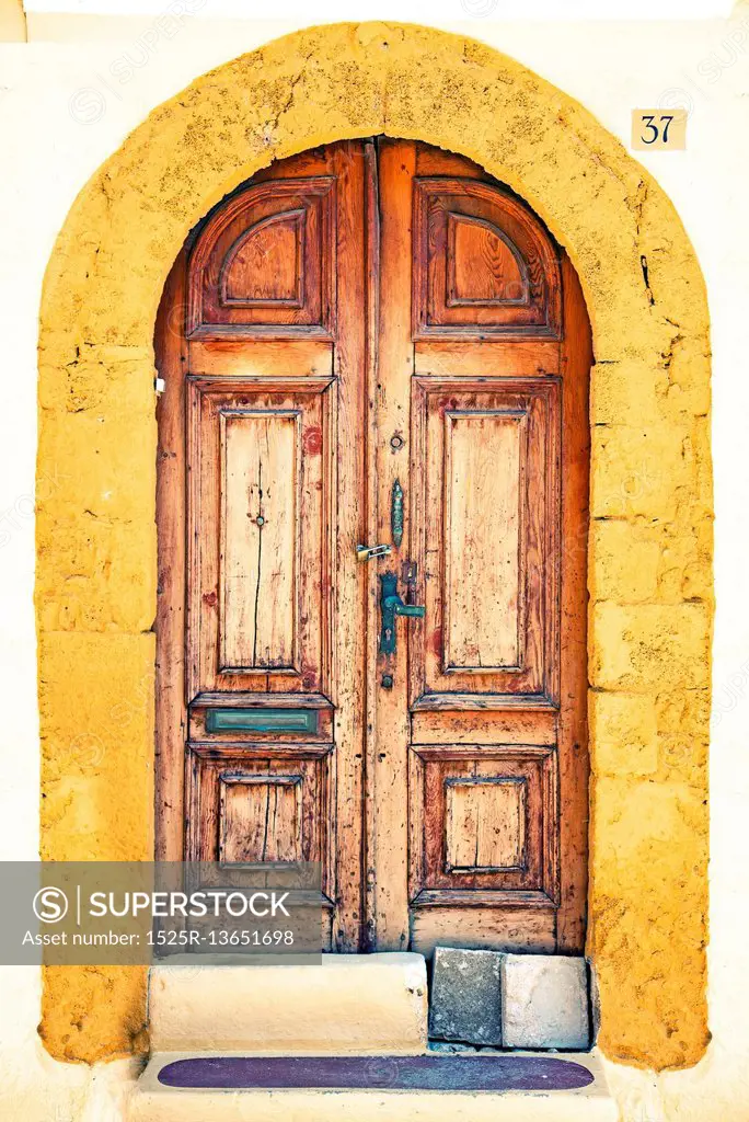 Photo of the old town street door, Rhodes island, Greece