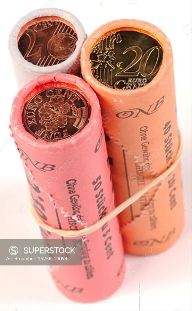 Rolls of Euro coins 