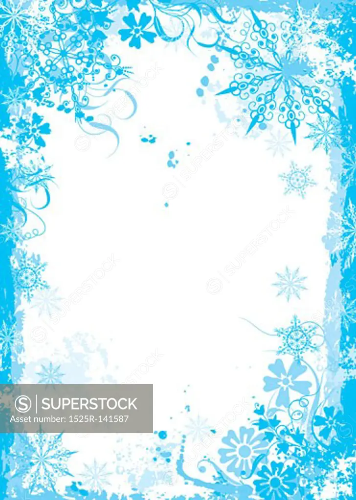 Winter grunge floral frame, vector