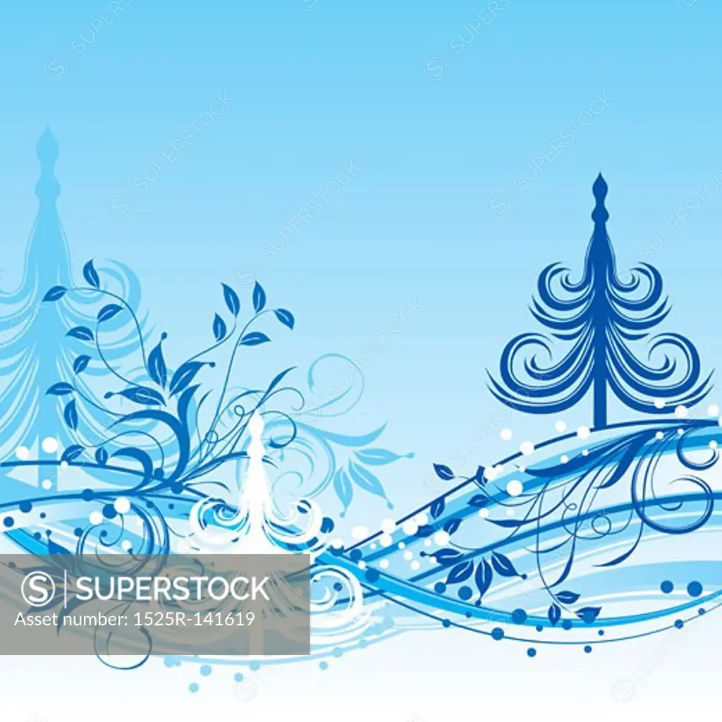 Christmas tree, winter background, vector