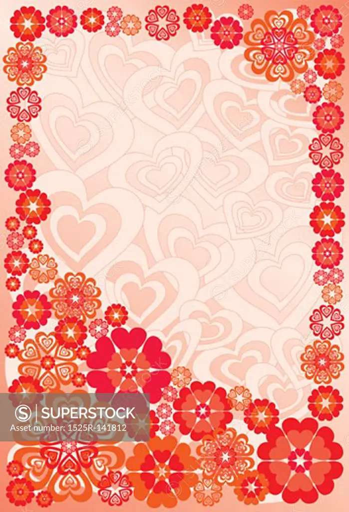Background with flowers and hearts. Vector