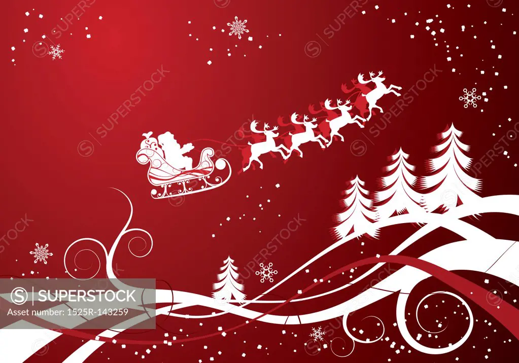 Christmas background with santa and deers, vector