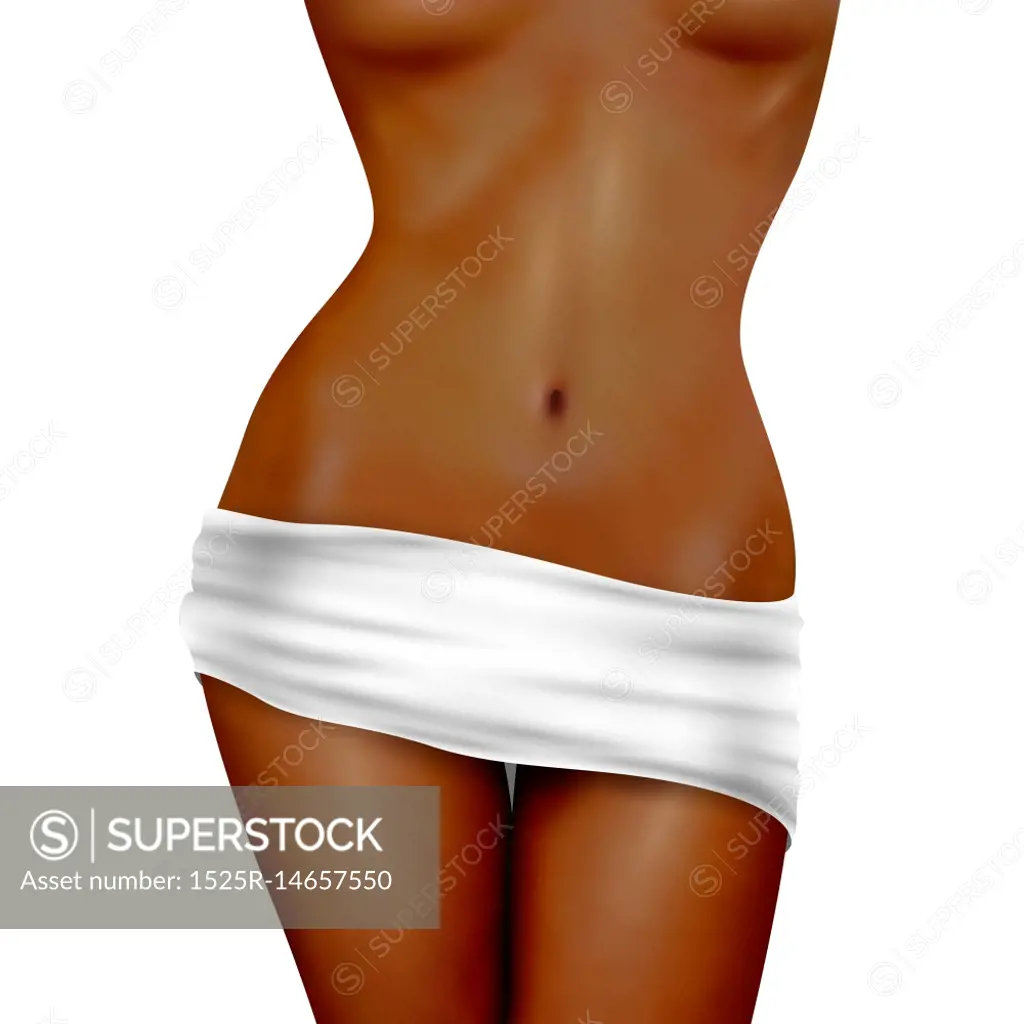 Dark Skin Slim Female Body. Realistic beautiful dark skin slim naked female  body with white towel vector illustration - SuperStock