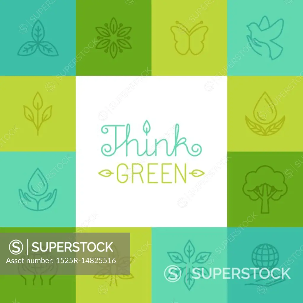 Vector think green concept in linear style - ecology  icons and signs - protect nature