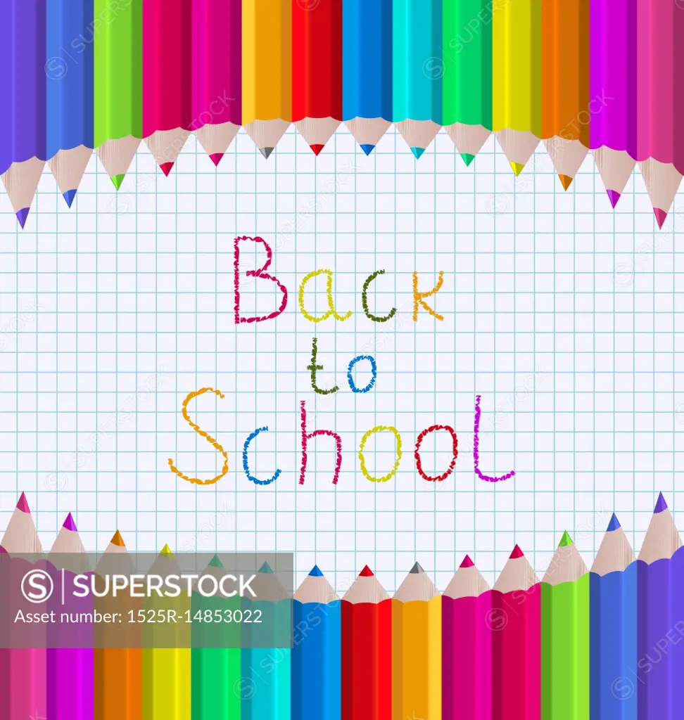 Illustration Rainbow of Pencils on Paper Sheet, Back to School Background - Vector