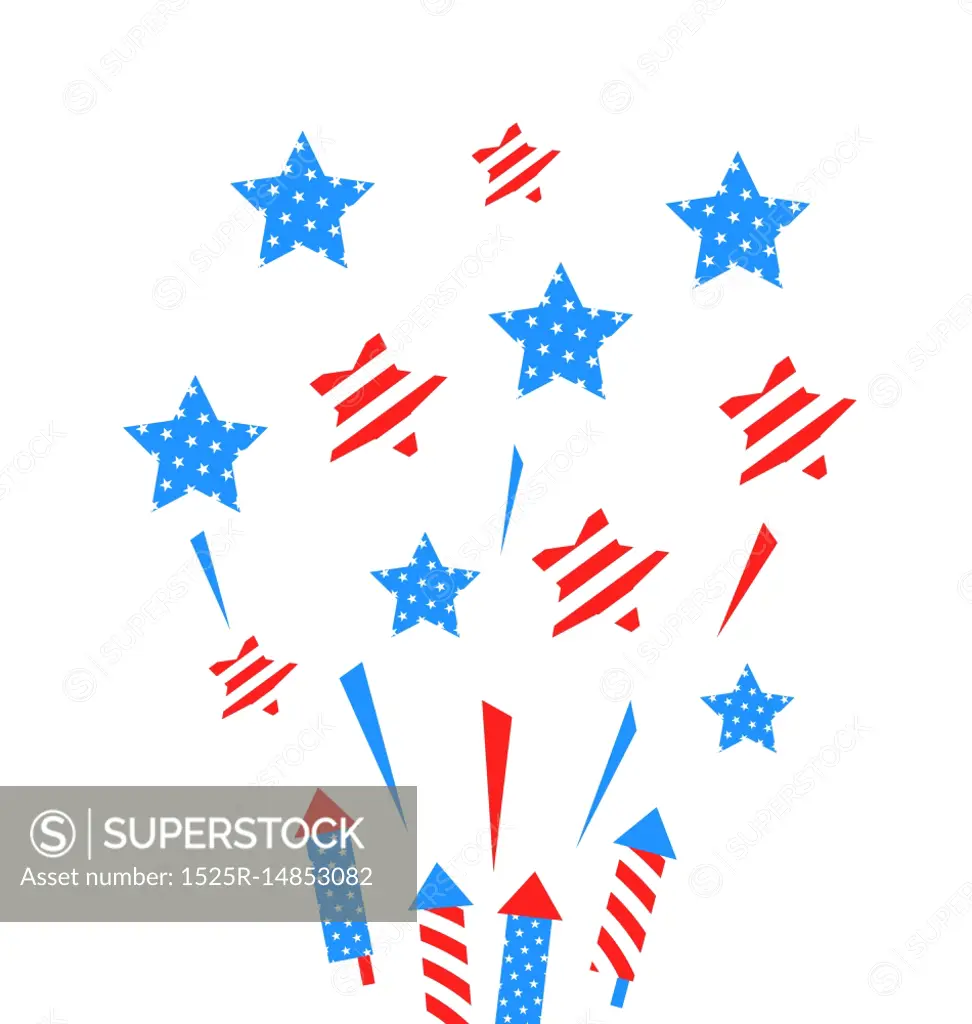Illustration Usa Background with Rockets and Stars for Independence Day of America, US National Colors - Vector