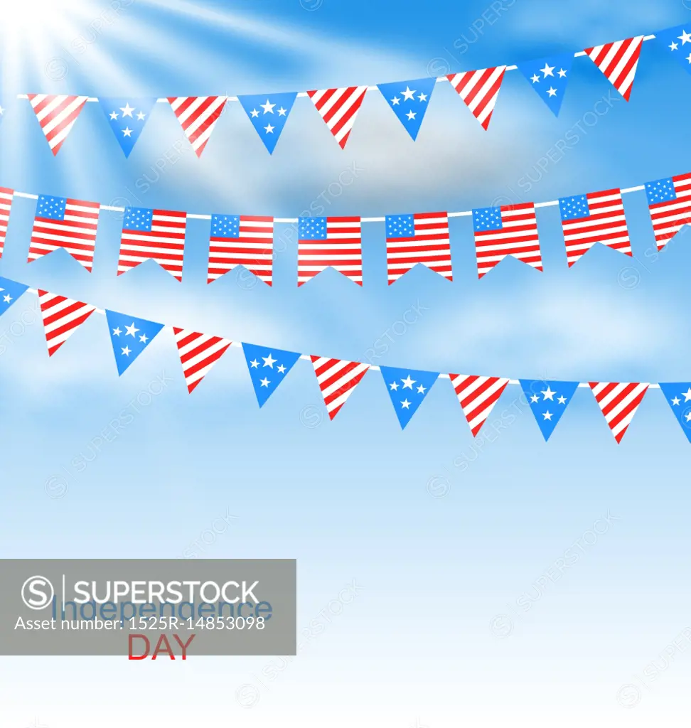 Illustration Bunting Flags Pennants in Traditional American Colors for Independence Day - Vector