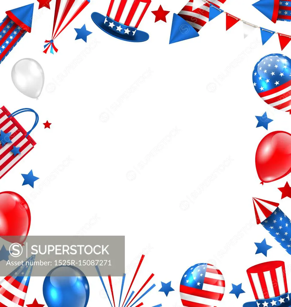 Colorful Border for American Holiday, Traditional Symbols, Objects, Icons. Colorful Border for American Holiday, Traditional Symbols, Objects, Icons - Illustration Vector