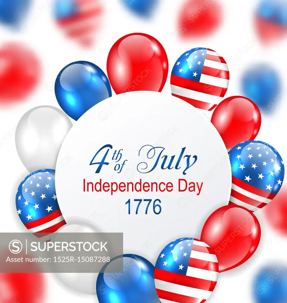 Celebration Card for Independence Day of USA with Balloons in American National Colors. Celebration Card for Independence Day of USA with Balloons in American National Colors - Illustration Vector
