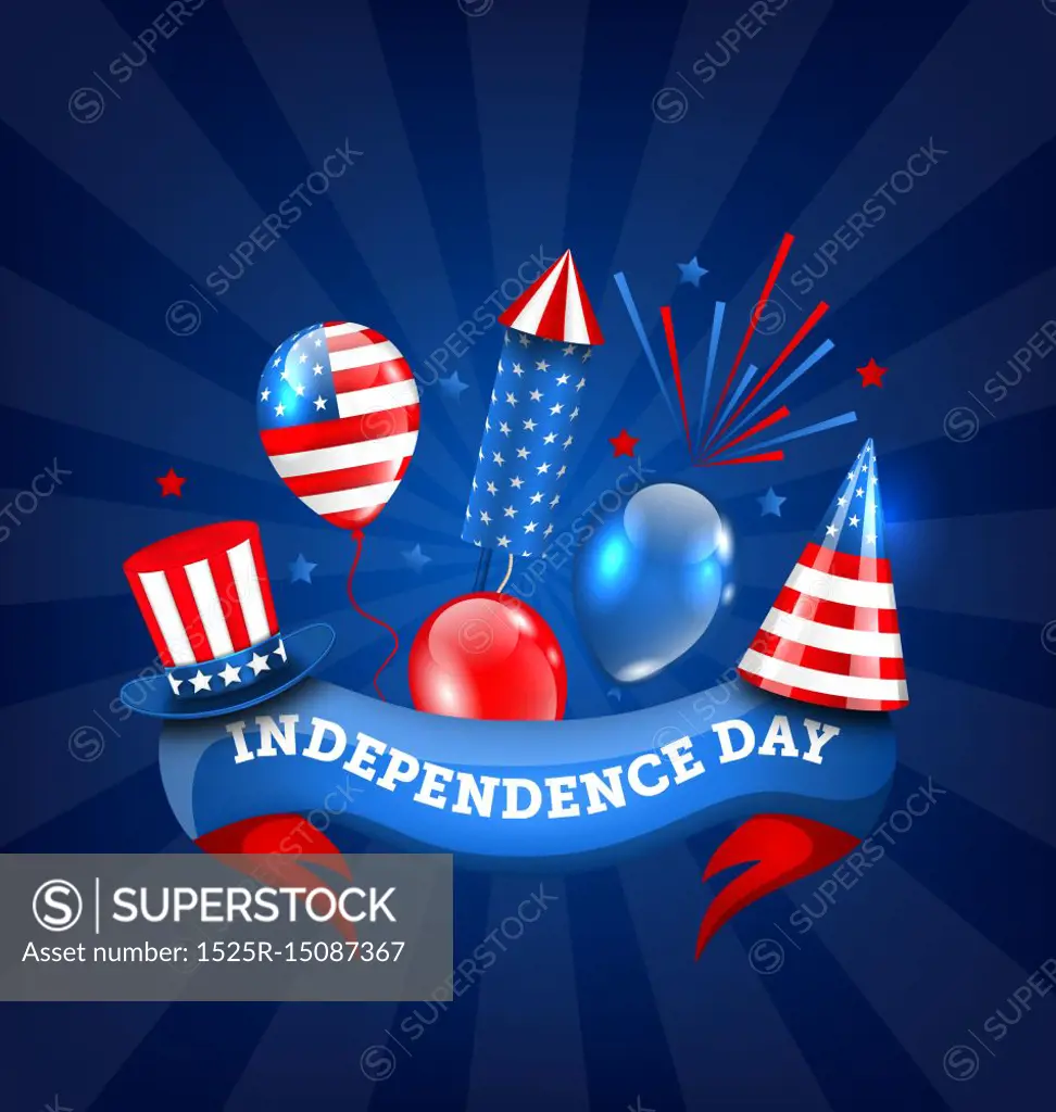 American Banner for Independence Day, Traditional Colorful Symbols and Objects. American Banner for Independence Day, Traditional Colorful Symbols and Objects - Illustration Vector