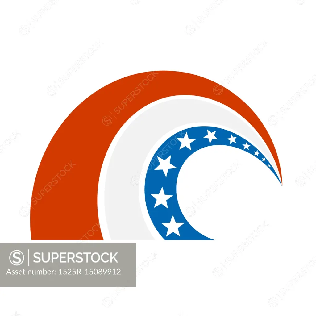 American icon on a white background. The tape of the American flag, isolate. The symbol of America, a curved element with the American flag colors. Stock vector