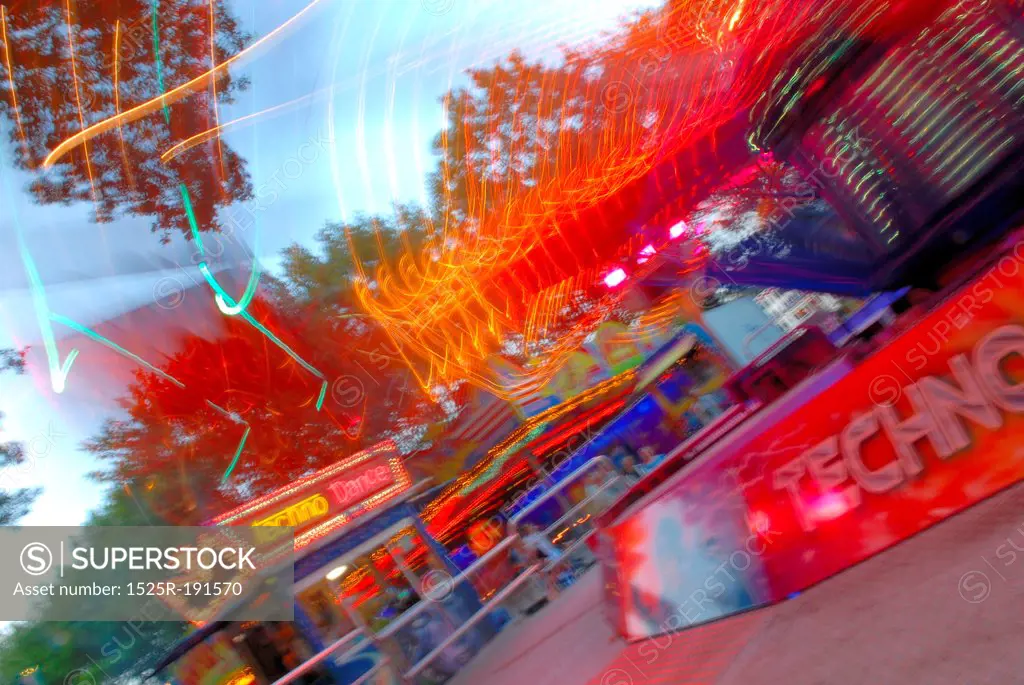 Long exposure shot of fairground ride