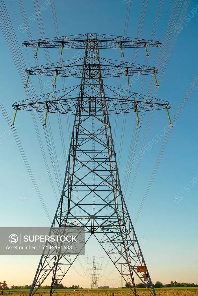 Countryside view with electricity pylon