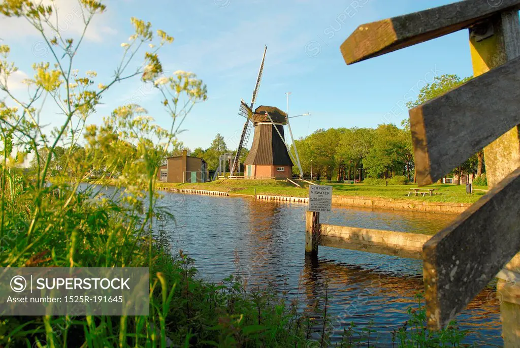 Countryside view of Dutch Windmill