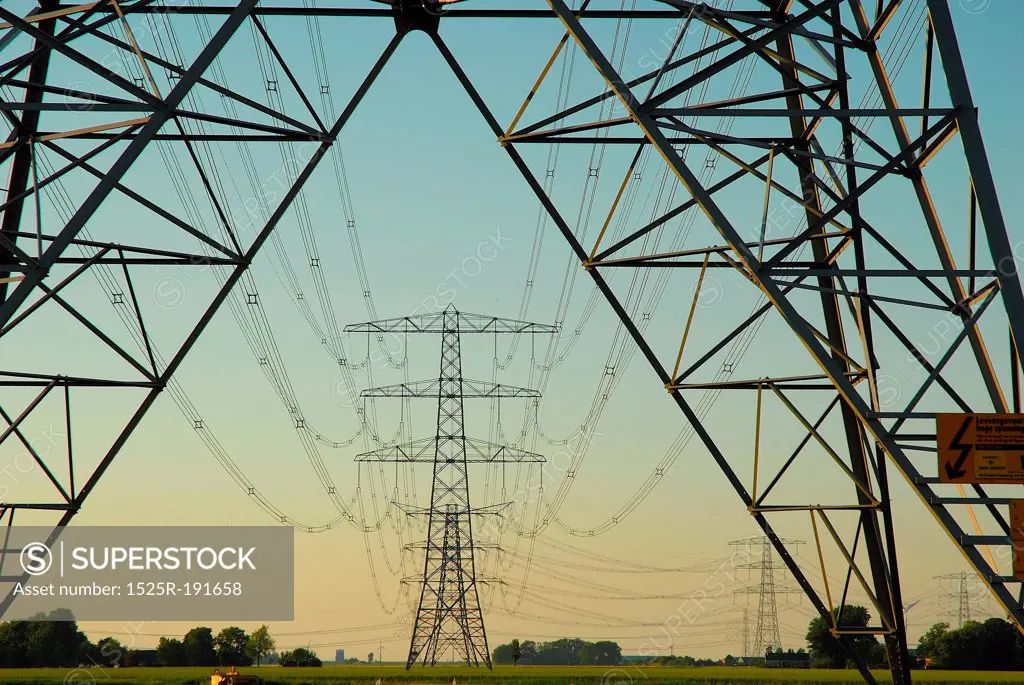 Countryside view with electricity pylon